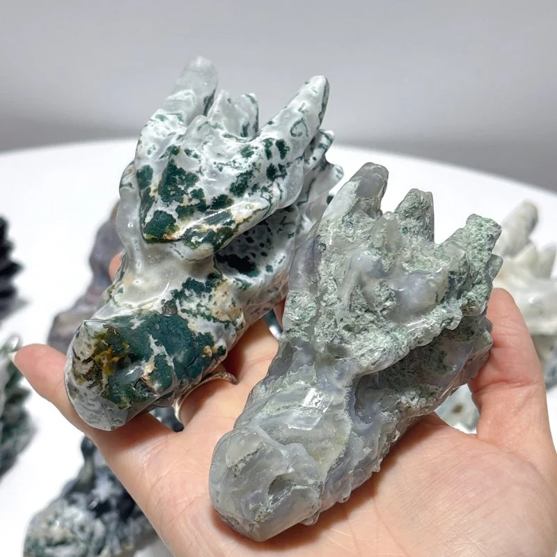 10 Pieces Moss Agate Dragon Head Carving - Image 10