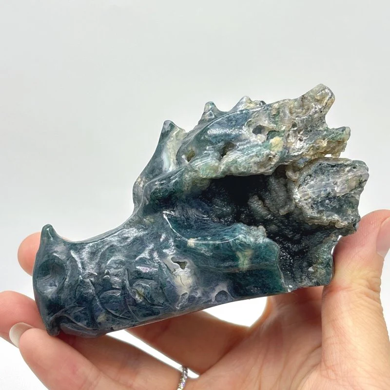 10 Pieces Moss Agate Dragon Head Carving - Image 3