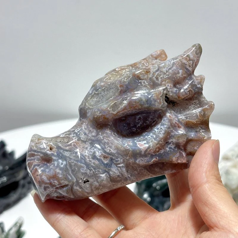 10 Pieces Moss Agate Dragon Head Carving - Image 5