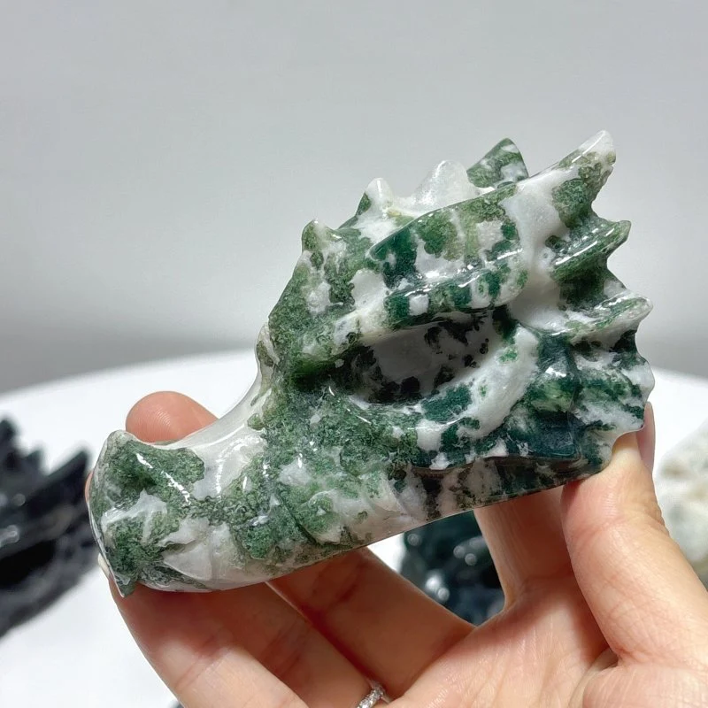 10 Pieces Moss Agate Dragon Head Carving - Image 6