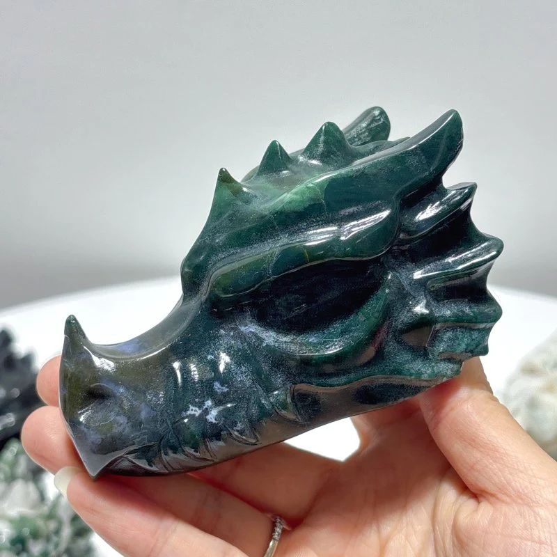 10 Pieces Moss Agate Dragon Head Carving - Image 7