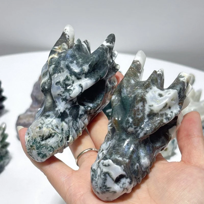 10 Pieces Moss Agate Dragon Head Carving - Image 8