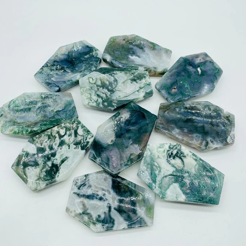 Green Moss Agate Shallow Bowl Coffin Wholesale - Image 3
