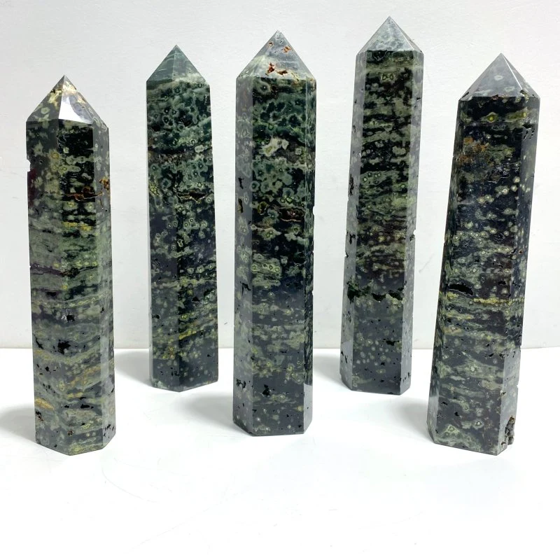 5 Pieces Large Green Sea Jasper Geode Druzy Points