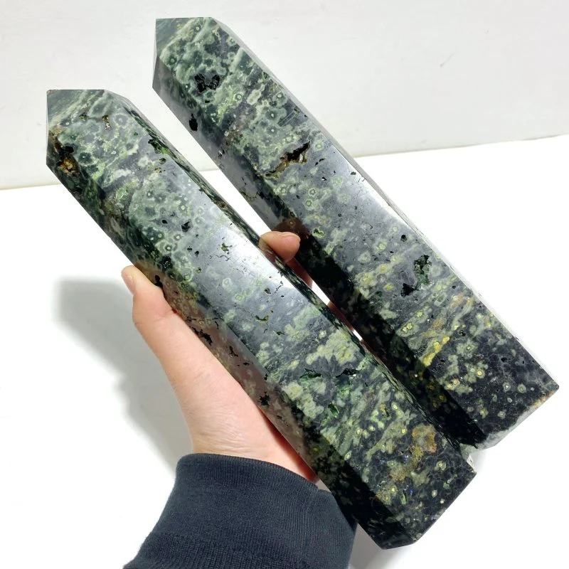 5 Pieces Large Green Sea Jasper Geode Druzy Points - Image 5