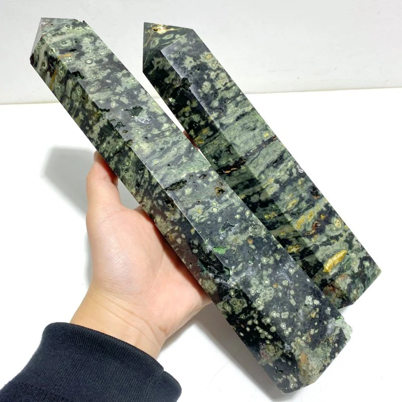 5 Pieces Large Green Sea Jasper Geode Druzy Points - Image 6