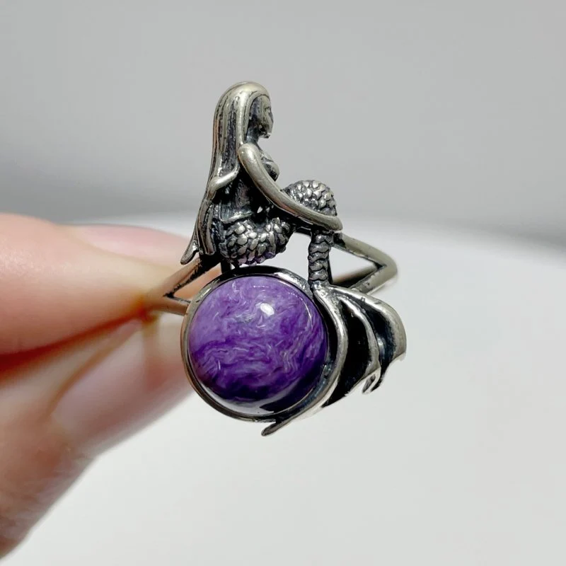 #H4 Silver Rings Beautiful Mermaid Wholesale Kunzite Charoite Citrine Malachite Clear Quartz