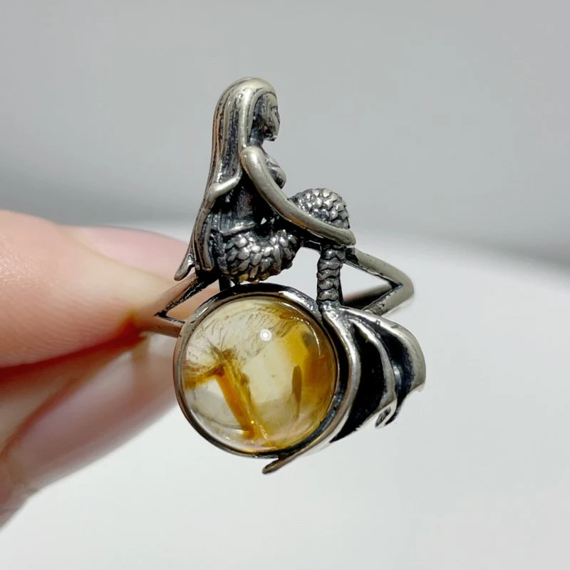 #H4 Silver Rings Beautiful Mermaid Wholesale Kunzite Charoite Citrine Malachite Clear Quartz - Image 2