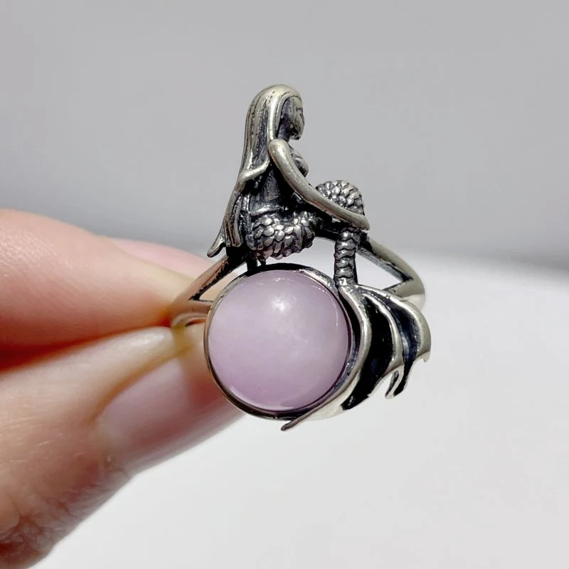 #H4 Silver Rings Beautiful Mermaid Wholesale Kunzite Charoite Citrine Malachite Clear Quartz - Image 6