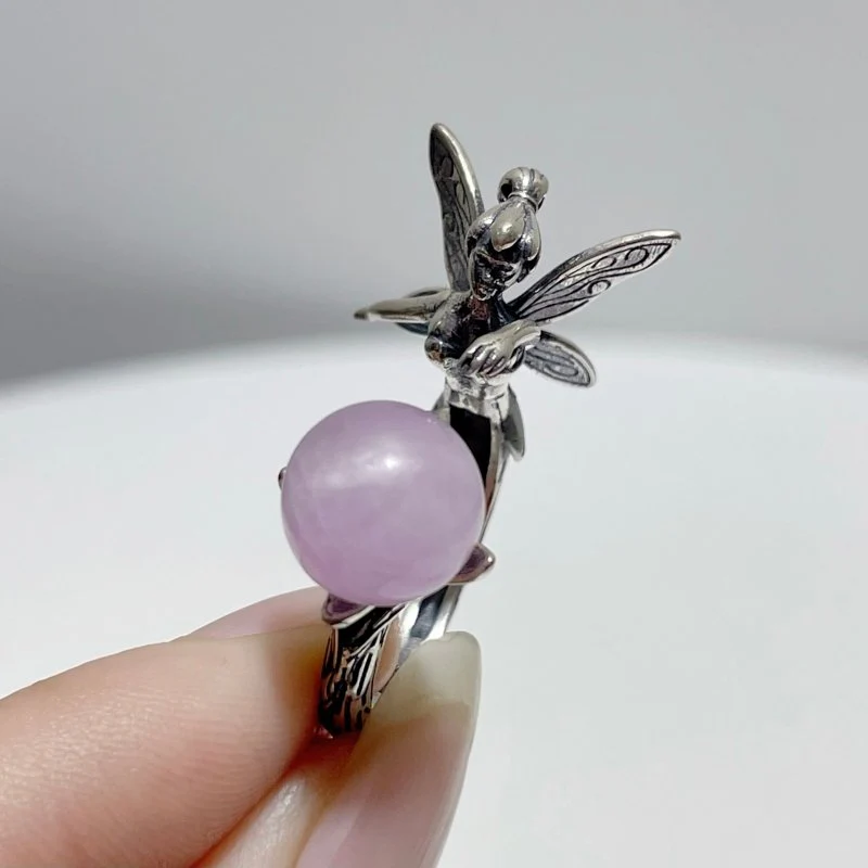 #H5 Silver Rings Flower Fairy Shape Wholesale Kunzite Garden Quartz - Image 2