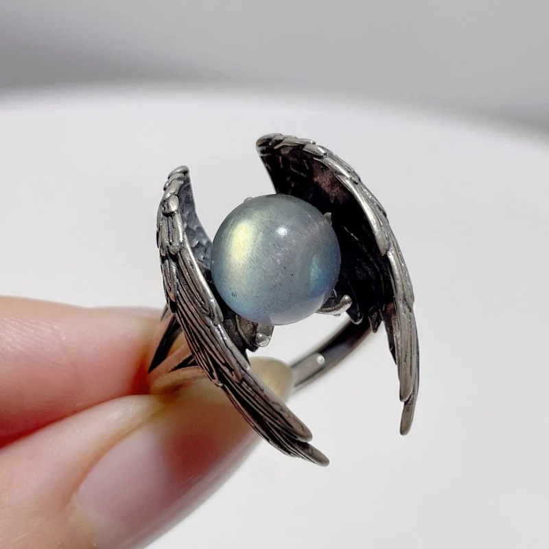 #H6 Silver Rings Angle Wing Shape Wholesale Kunzite Labradorite Garden Quartz - Image 3