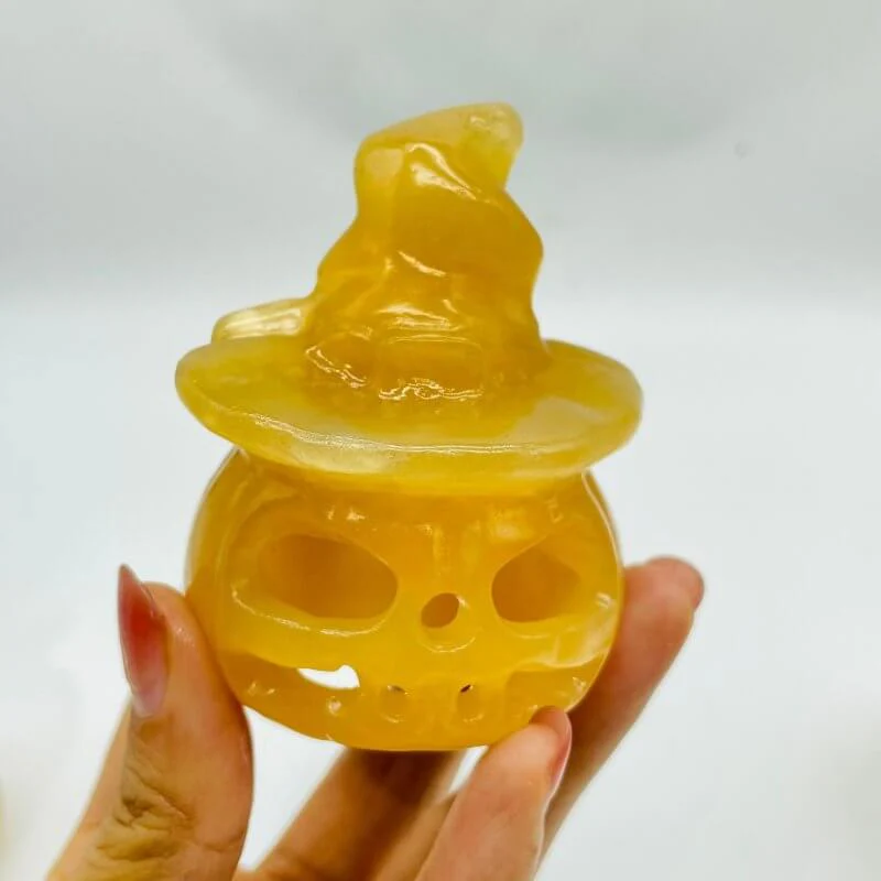 Yellow Calcite Halloween Pumpkin Wizard Carving Wholesale - Image 4