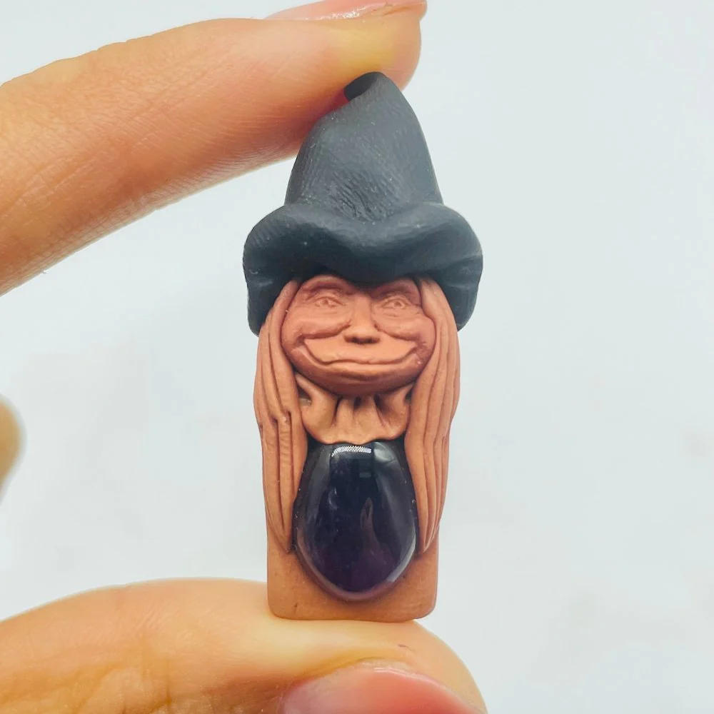 Handmade Clay Witch Pendant Wholesale Labradorite Amethyst Agate - Image 5