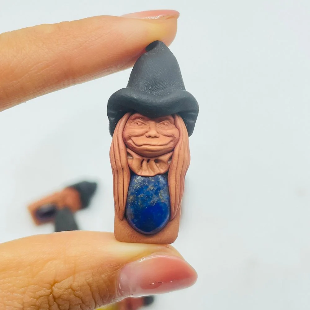 Handmade Clay Witch Pendant Wholesale Labradorite Amethyst Agate - Image 9