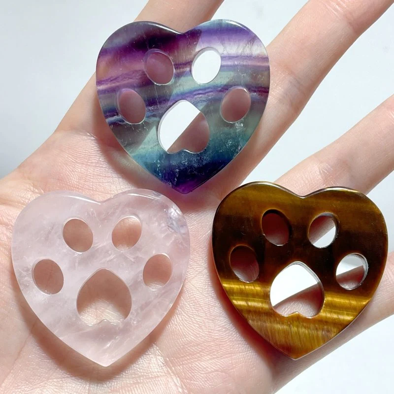 3 Types Heart Shaped Cat Paw Wholesale Fluorite Rose Quartz - Image 2