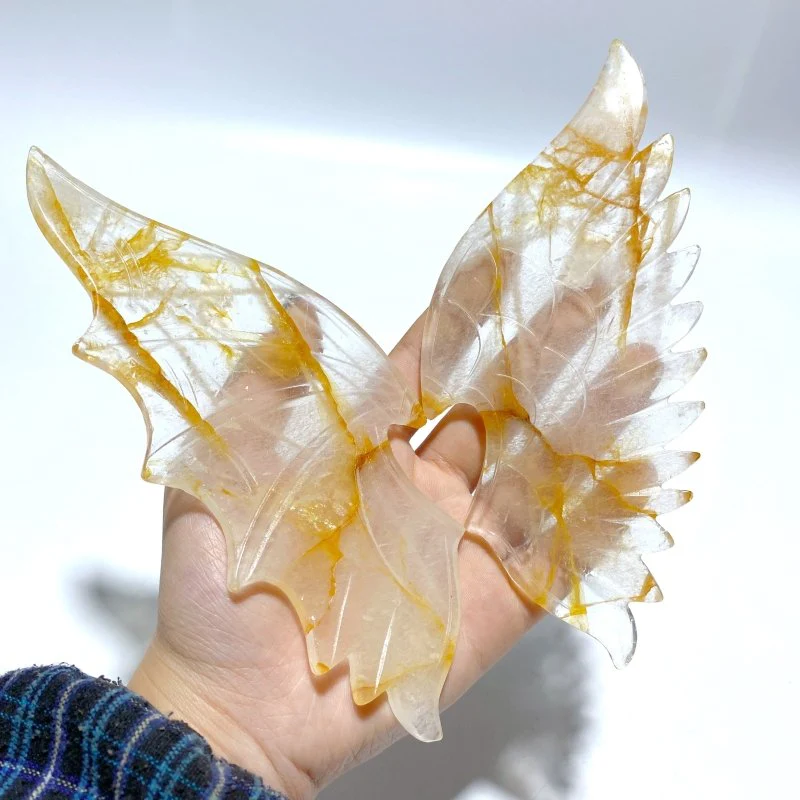Hematoid Quartz Golden Fire Quartz Demon And Angel Wing Carving With Stand - Image 5