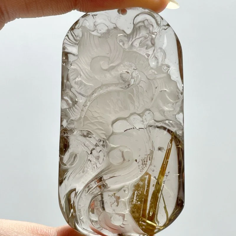 High Grade Chinese Dragon Rutile Pendant Carving - Image 2