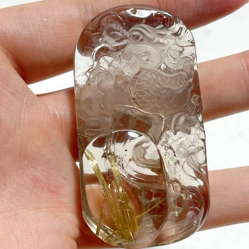 High Grade Chinese Dragon Rutile Pendant Carving - Image 3