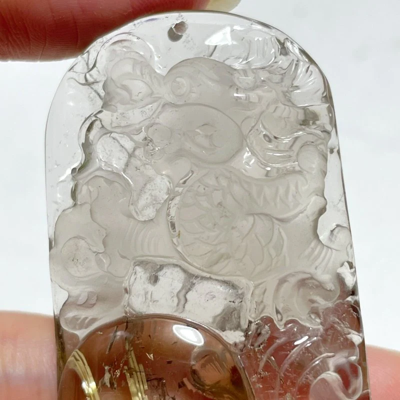 High Grade Chinese Dragon Rutile Pendant Carving - Image 4