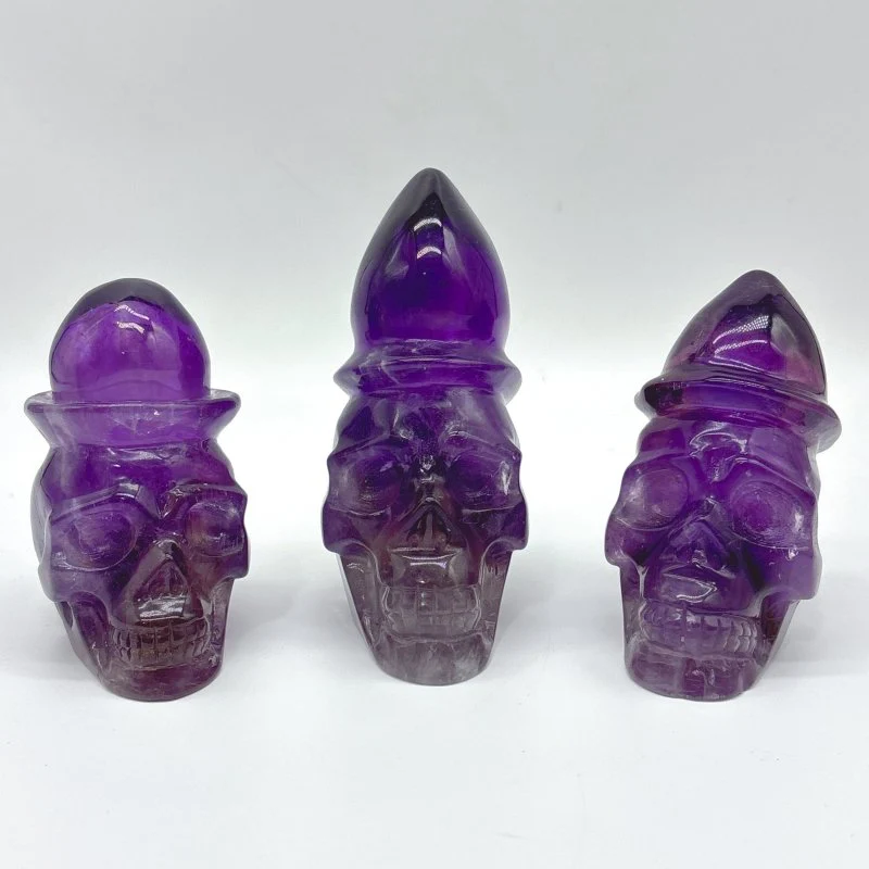 3 Pieces High Quality Amethyst Skull Carving - Image 2
