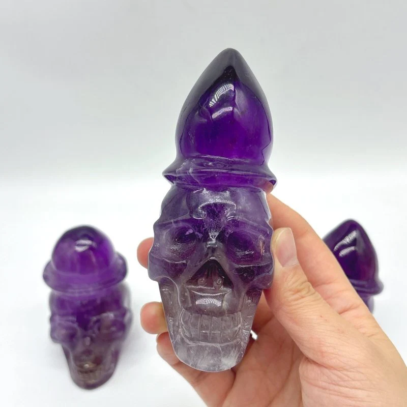 3 Pieces High Quality Amethyst Skull Carving - Image 6