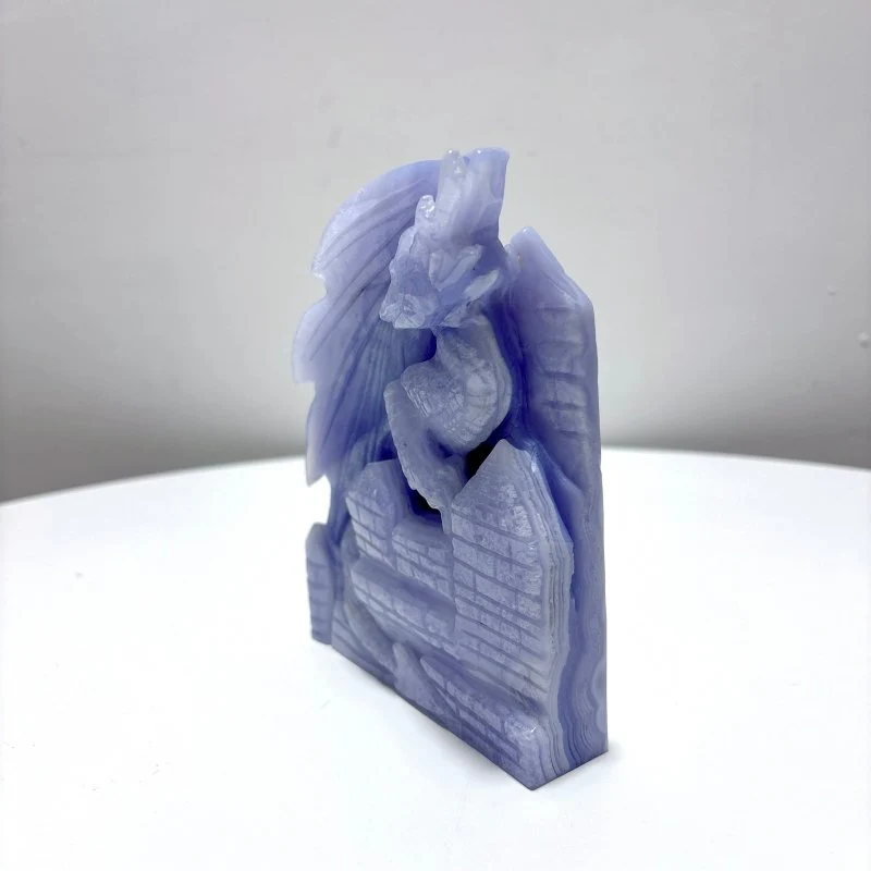 High Quality Blue Lace Agate Dragon Castle Carving - Image 3
