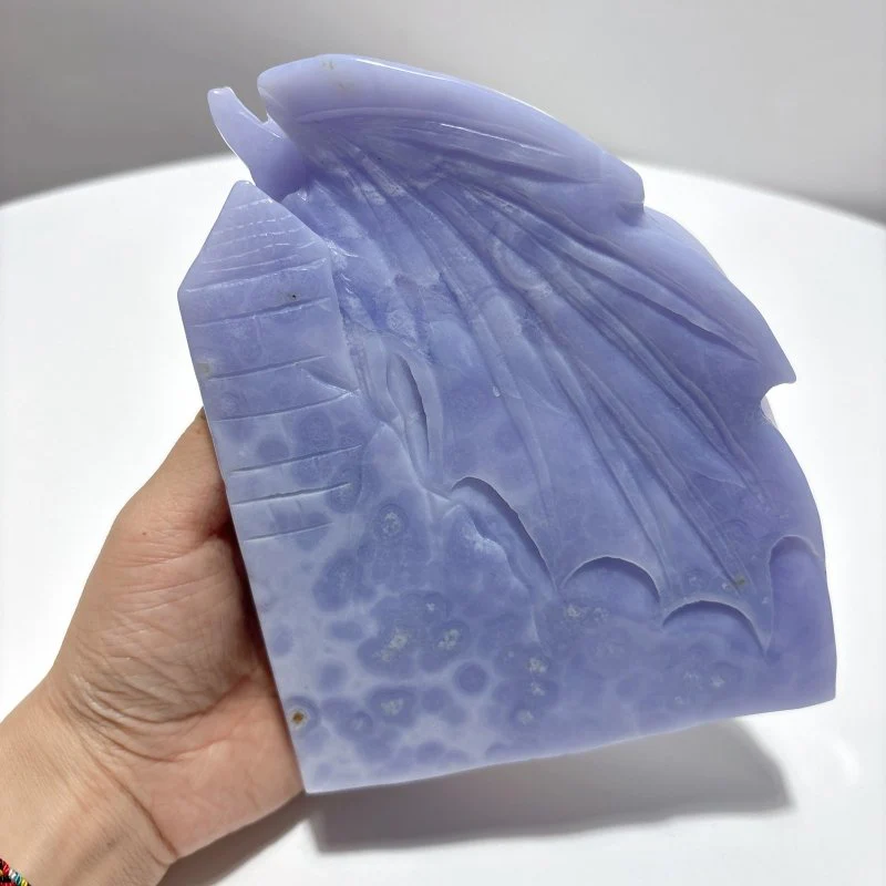 High Quality Blue Lace Agate Dragon Castle Carving - Image 5