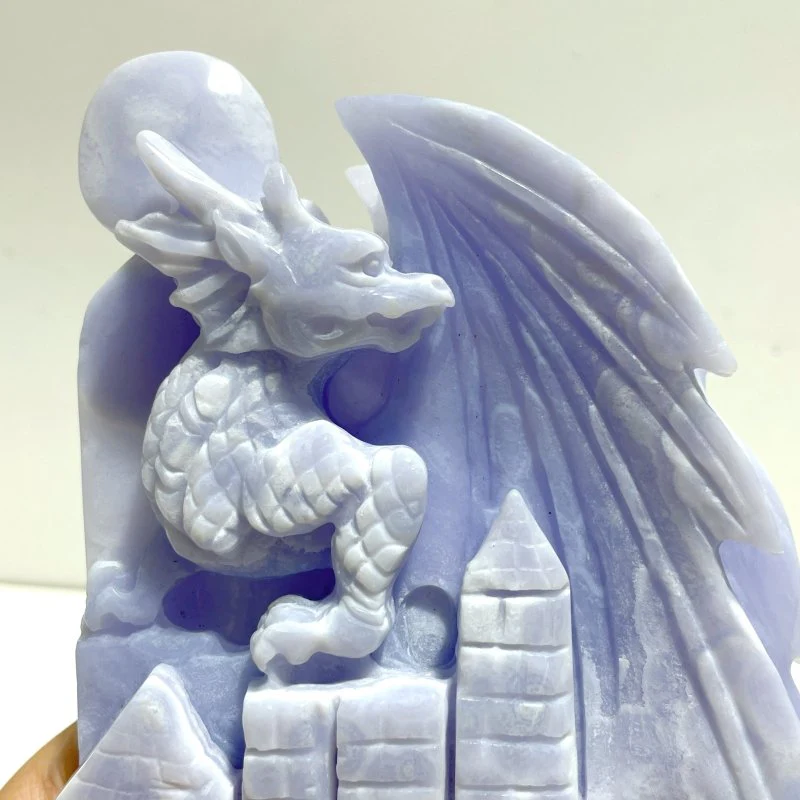 High Quality Blue Lace Agate Flying Dragon Castle Carving - Image 4