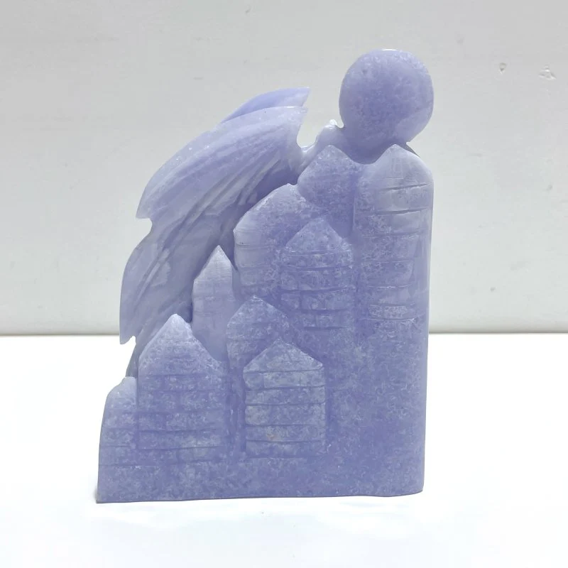 High Quality Blue Lace Agate Flying Dragon Castle Carving - Image 5