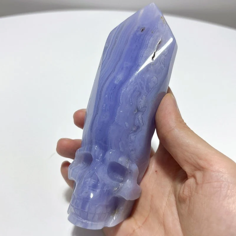 3 Pieces High Quality Blue Lace Agate Skull Carving - Image 5