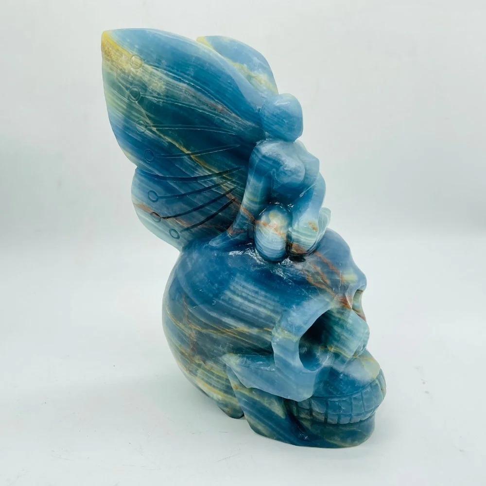 High Quality Blue Onyx Butterfly Fairy Skull Carving - Image 3