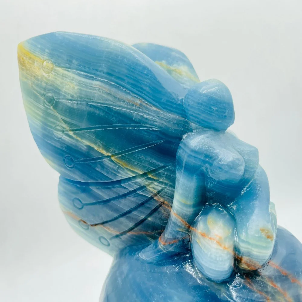 High Quality Blue Onyx Butterfly Fairy Skull Carving - Image 5