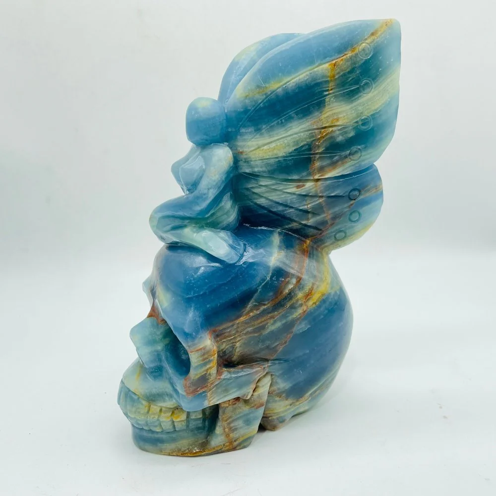 High Quality Blue Onyx Butterfly Fairy Skull Carving - Image 6