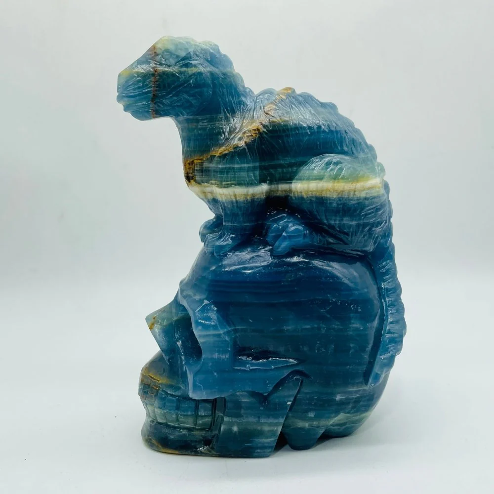 High Quality Blue Onyx Dinosaur Skull Carving - Image 5