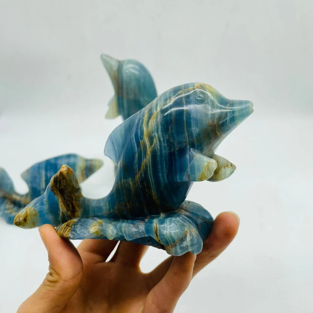 3 Pieces Beautiful Blue Onyx Dolphin Carving - Image 6