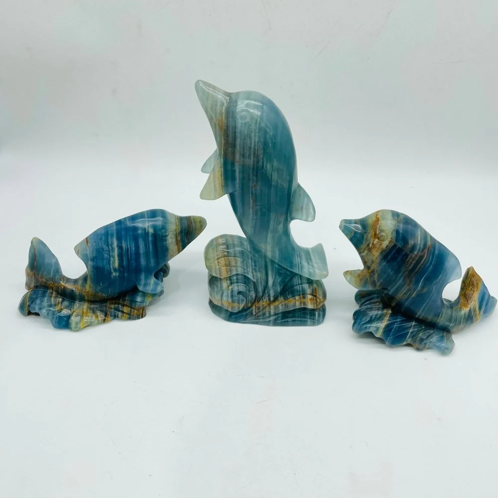3 Pieces Beautiful Blue Onyx Dolphin Carving - Image 8