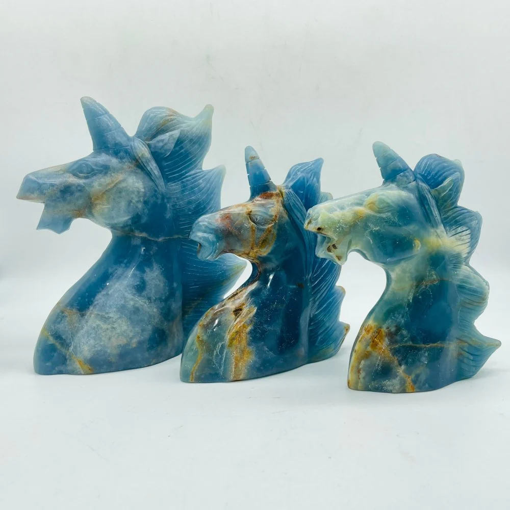 3 Pieces Large Blue Onyx Unicorn Carving - Image 2