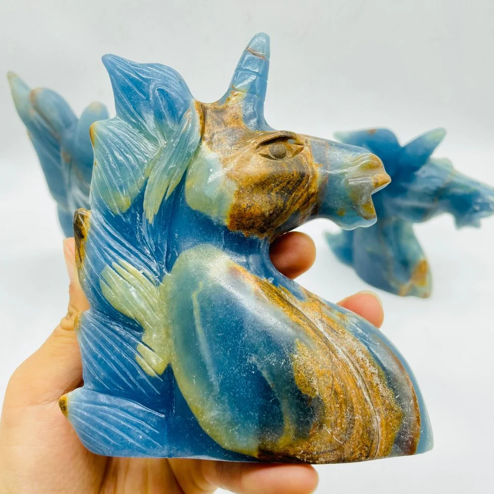 3 Pieces Large Blue Onyx Unicorn Carving - Image 5