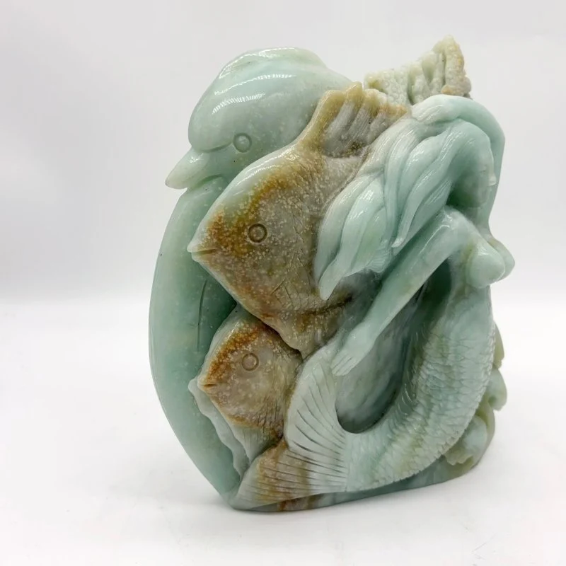 High Quality Caribbean Calcite Mermaid Dolphin Fish Carving Collection - Image 2