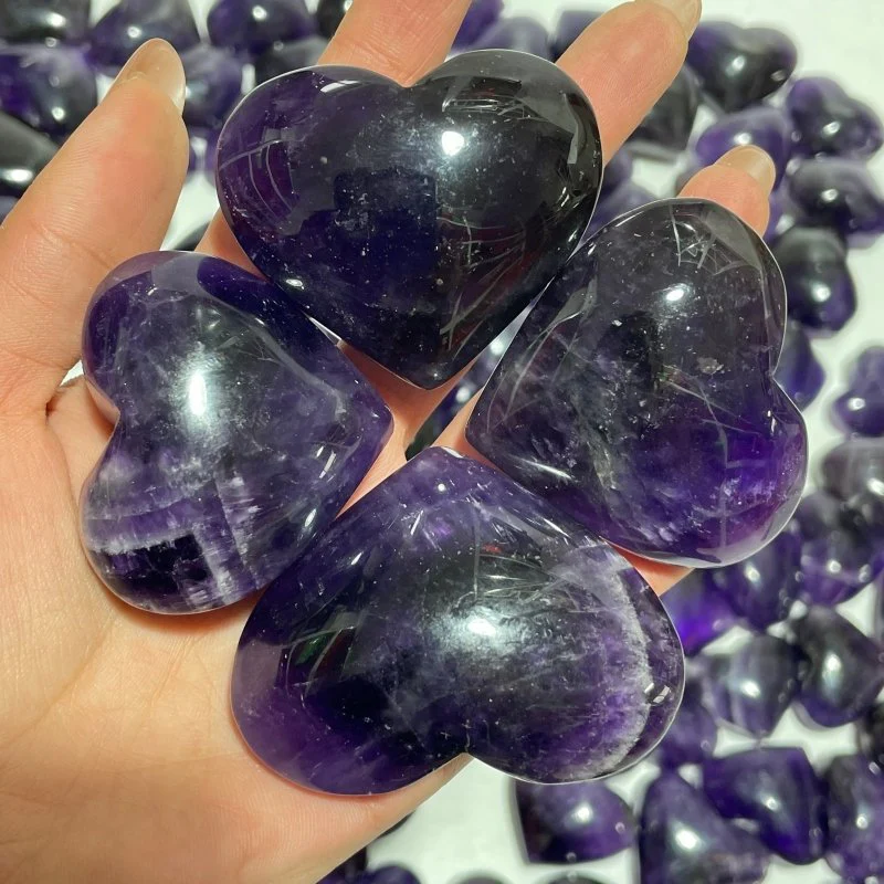 127 Pieces High Quality Deep Purple Chevron Amethyst Heart Crystal - Image 6