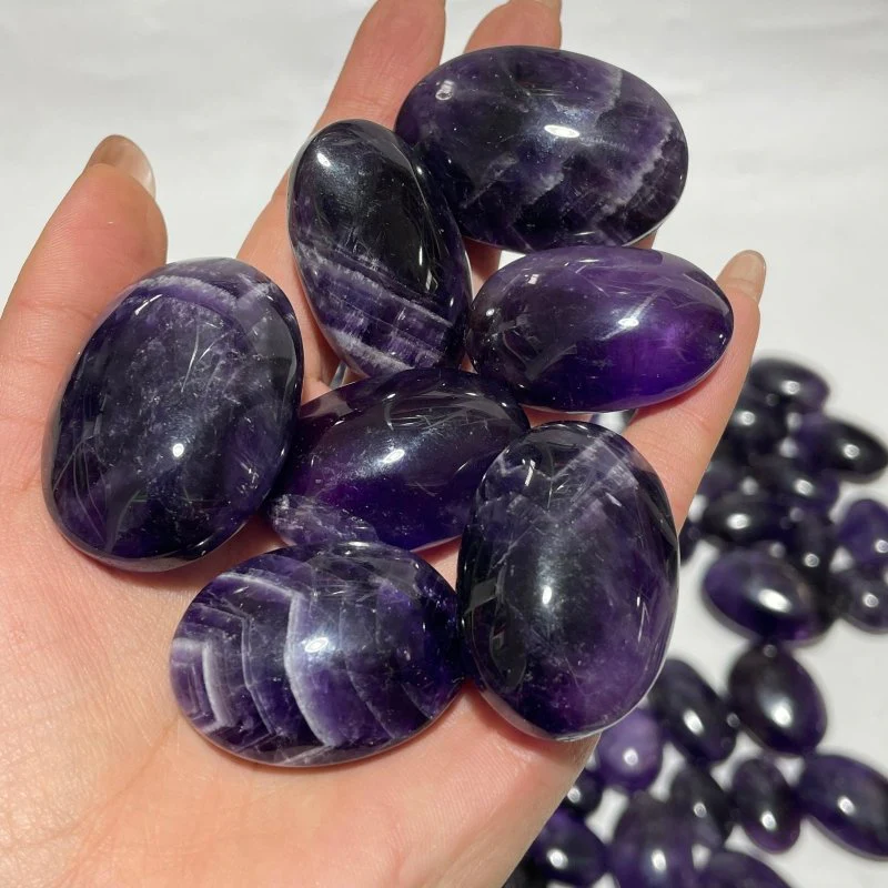 125 Pieces High Quality Deep Purple Chevron Amethyst Small Palm Stone - Image 6