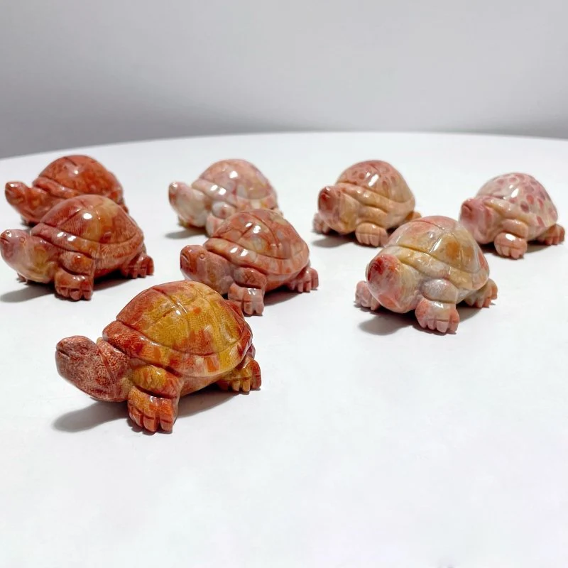 8 Pieces High Quality Coral Jade Turtle Carving #1 - Image 5