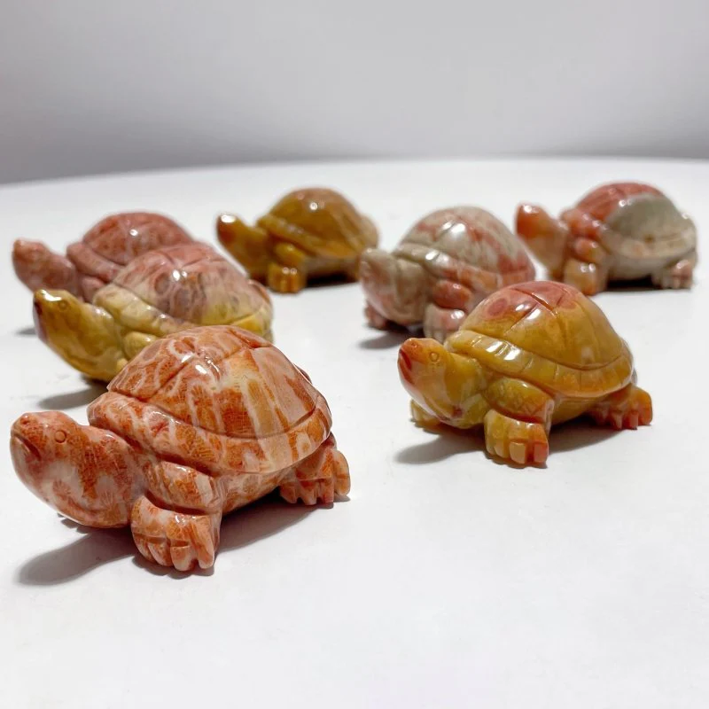 7 Pieces High Quality Coral Jade Turtle Carving #2 - Image 6