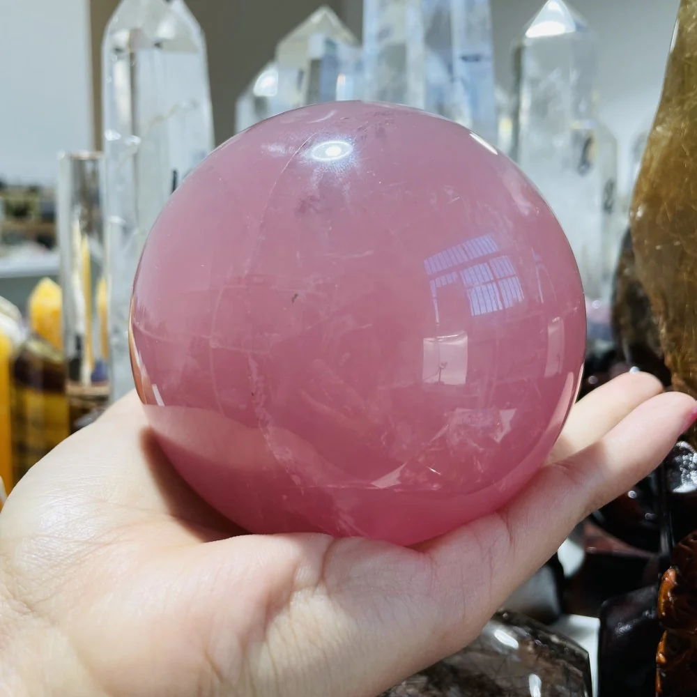 High Quality Deep Pink Rose Quartz Sphere Ball - Image 3