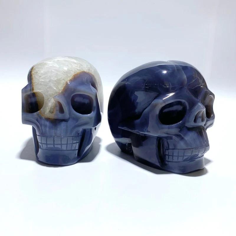 2 Pieces Large Geode Druzy Agate Skull Carving