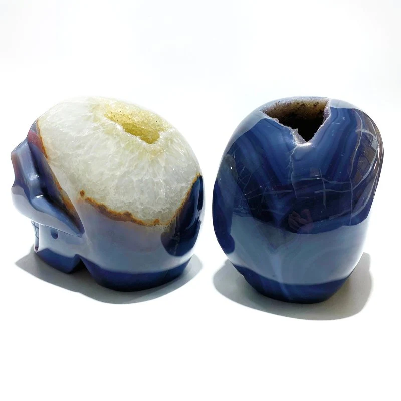 2 Pieces Large Geode Druzy Agate Skull Carving - Image 2