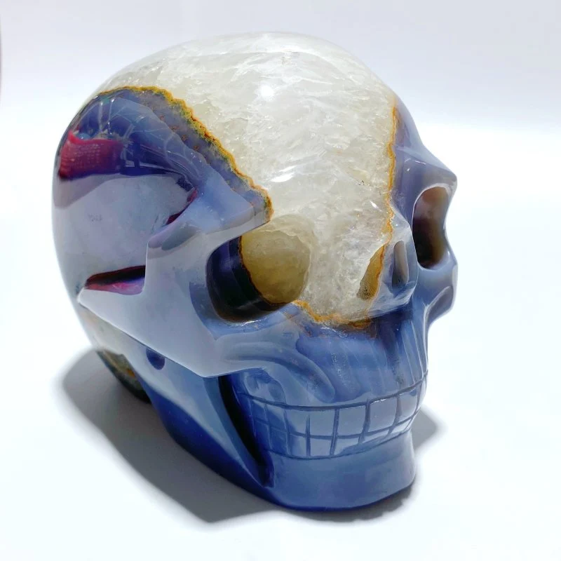 2 Pieces Large Geode Druzy Agate Skull Carving - Image 4