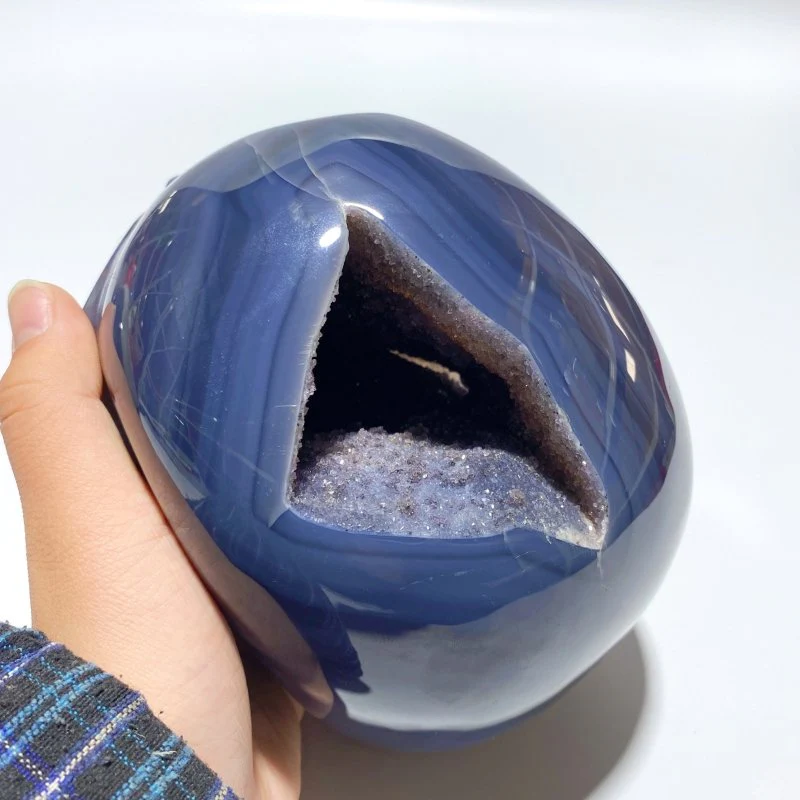 2 Pieces Large Geode Druzy Agate Skull Carving - Image 5