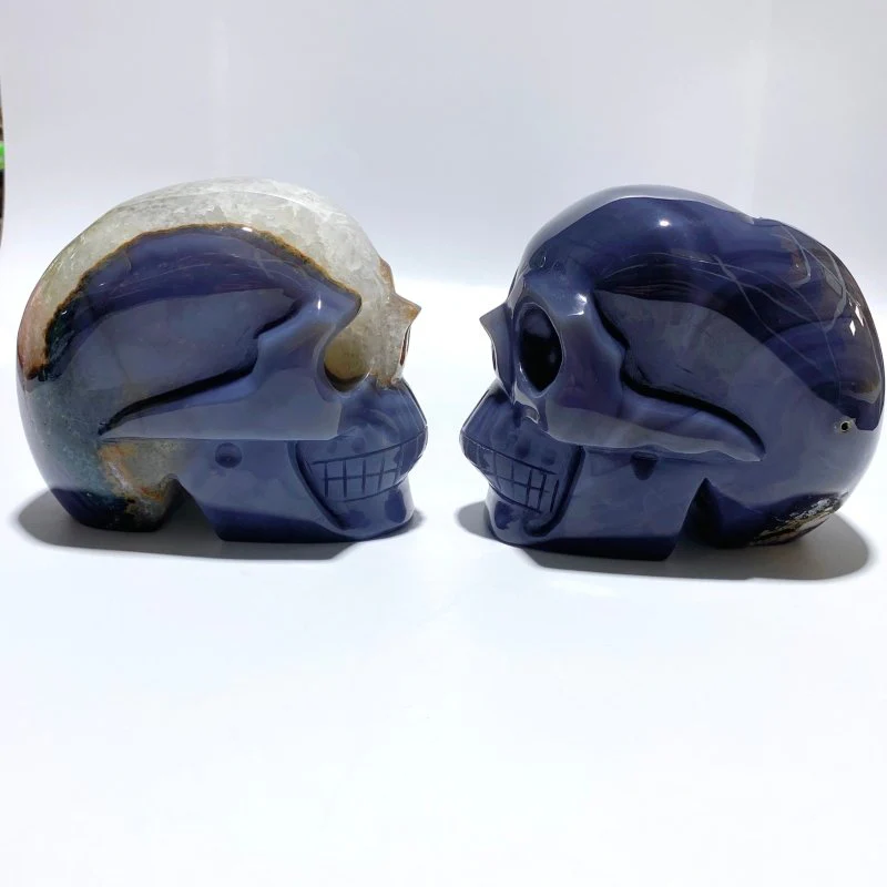 2 Pieces Large Geode Druzy Agate Skull Carving - Image 7