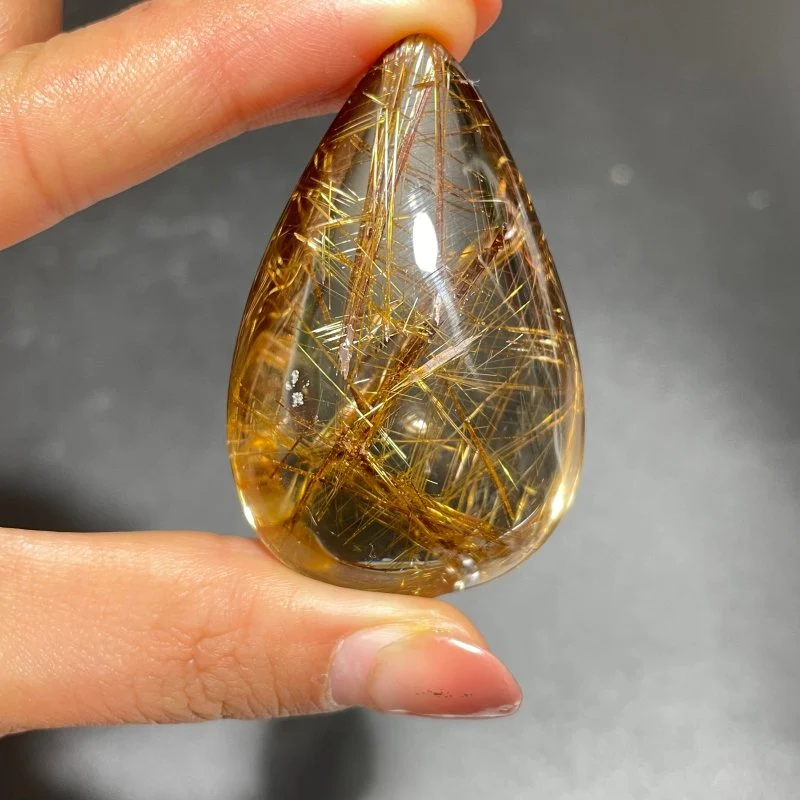 High Quality Gold Rutile Teardrop Pendant - Image 2